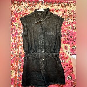 Black denim vestique romper